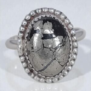 Vintage Sterling Silver Apache Gold Oval Gemstone Ring Size 6 Statement